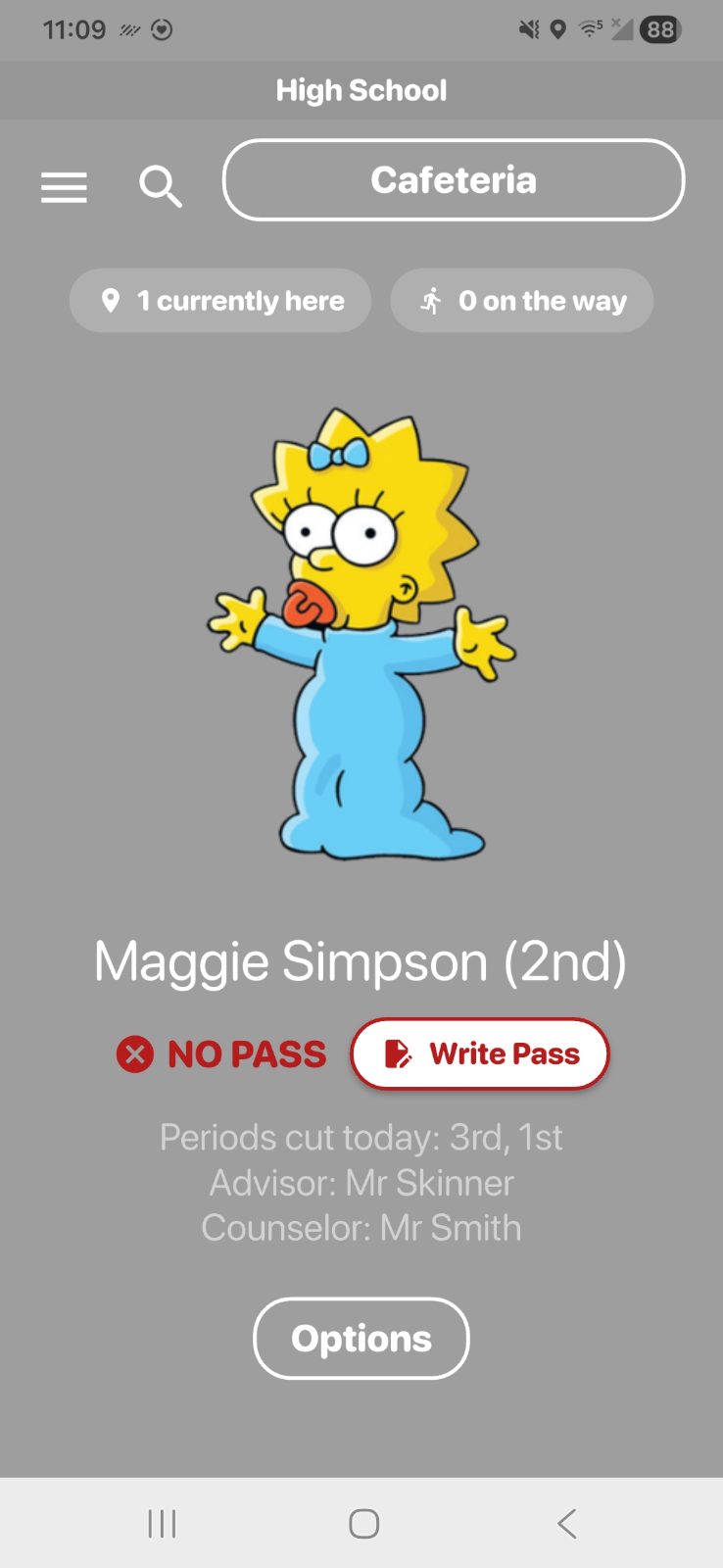 MOOV app: find a student and write a hall pass